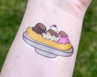 Banana Split Tattoos • Set of 9 Temporary Tattoos • Hand Drawn and Made in USA