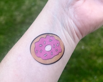 Set of 12 Strawberry Donut Tattoos • Waterproof Temporary Tattoos • Long Lasting • Hand Drawn and Made in USA • LauraLeeUSA