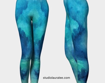 Ocean Watercolor Leggings and Capris • Made to Order • Ships in 2 Weeks