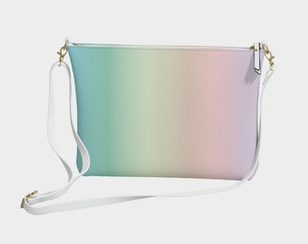 Rainbow Crossbody Bag with White Strap - Vegan Leather