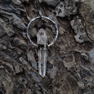 Oxidized Silver Pendant with Lemurian Quartz