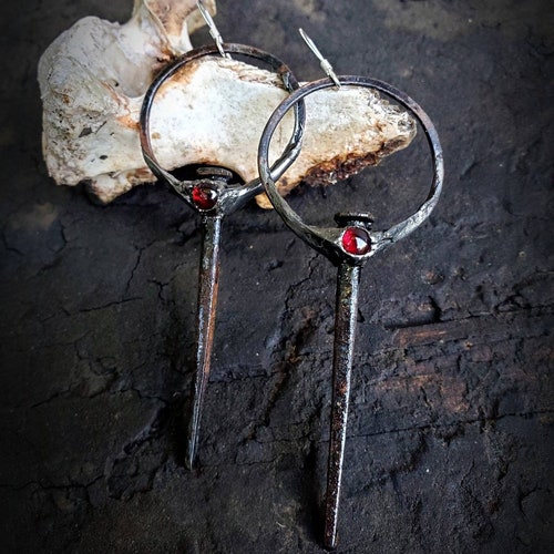 Antique Coffin Nail Earrings With Natural Pagan Etsy