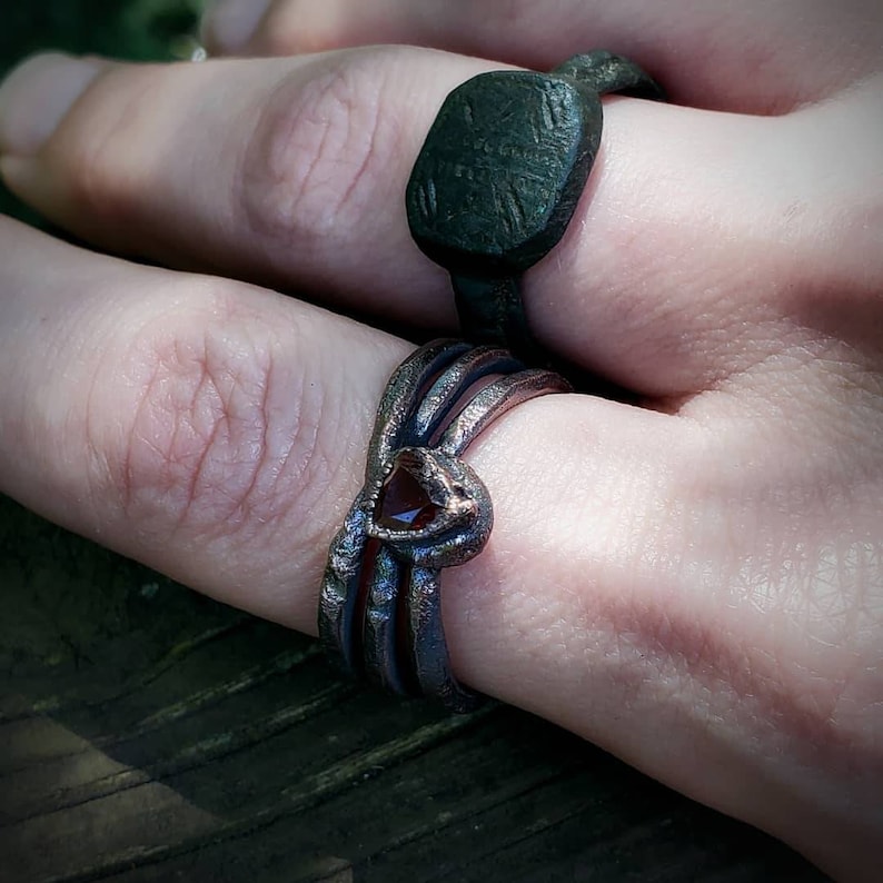 Copper Coated Garnet Ring sz 8 Gothic Jewelry Electroform Cosplay Mystic Wear Mistress of the Night