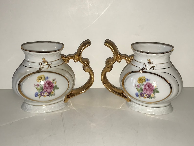 Czech Porcelain Thun Spa Sipping Cup Czech Pipe Mug Pair of Vintage Czechoslovakia Porcelain Sipping Mug China Floral Sip Cup