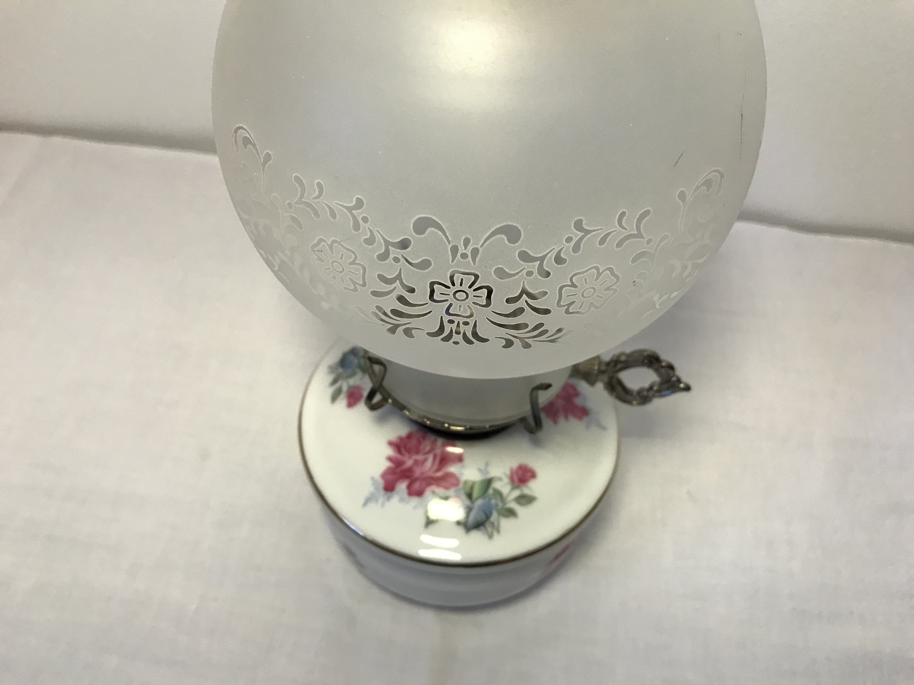 Vintage Porcelain Oil Lamp Rose & Gold Porcelain Kerosene Etsy