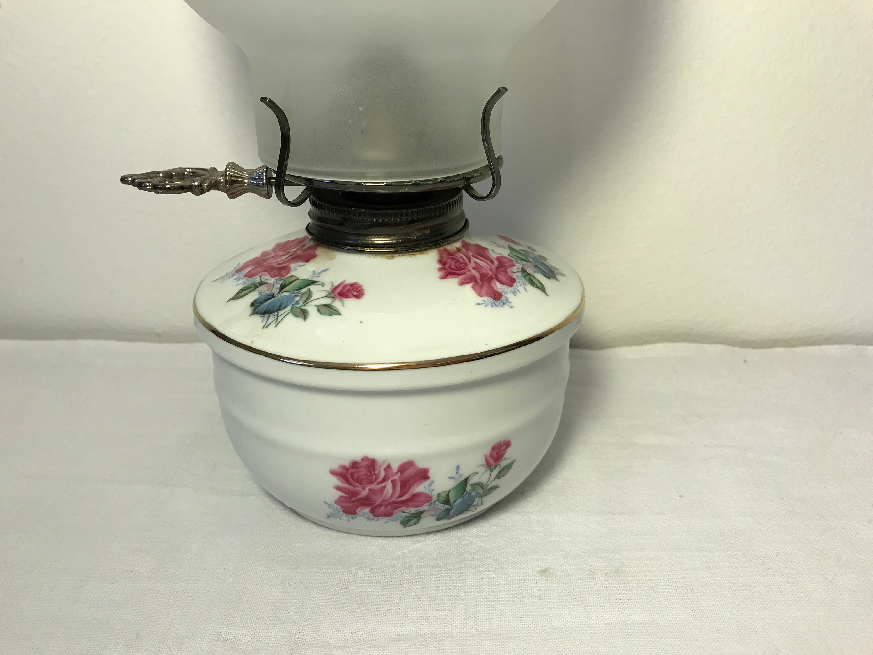 Vintage Porcelain Oil Lamp Rose & Gold Porcelain Kerosene Etsy