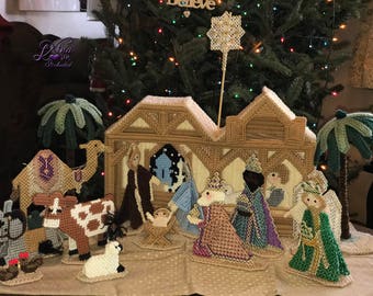 19 Piece Nativity Scene, Christmas Plastic Canvas Nativity Scene, Christmas Decoration, Christmas Nativity
