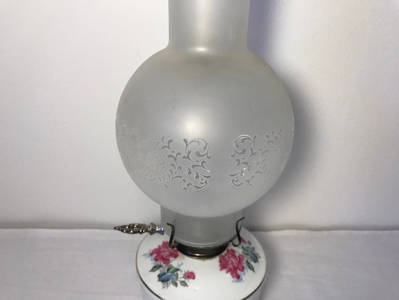 Vintage Porcelain Oil Lamp Rose & Gold Porcelain Kerosene Etsy