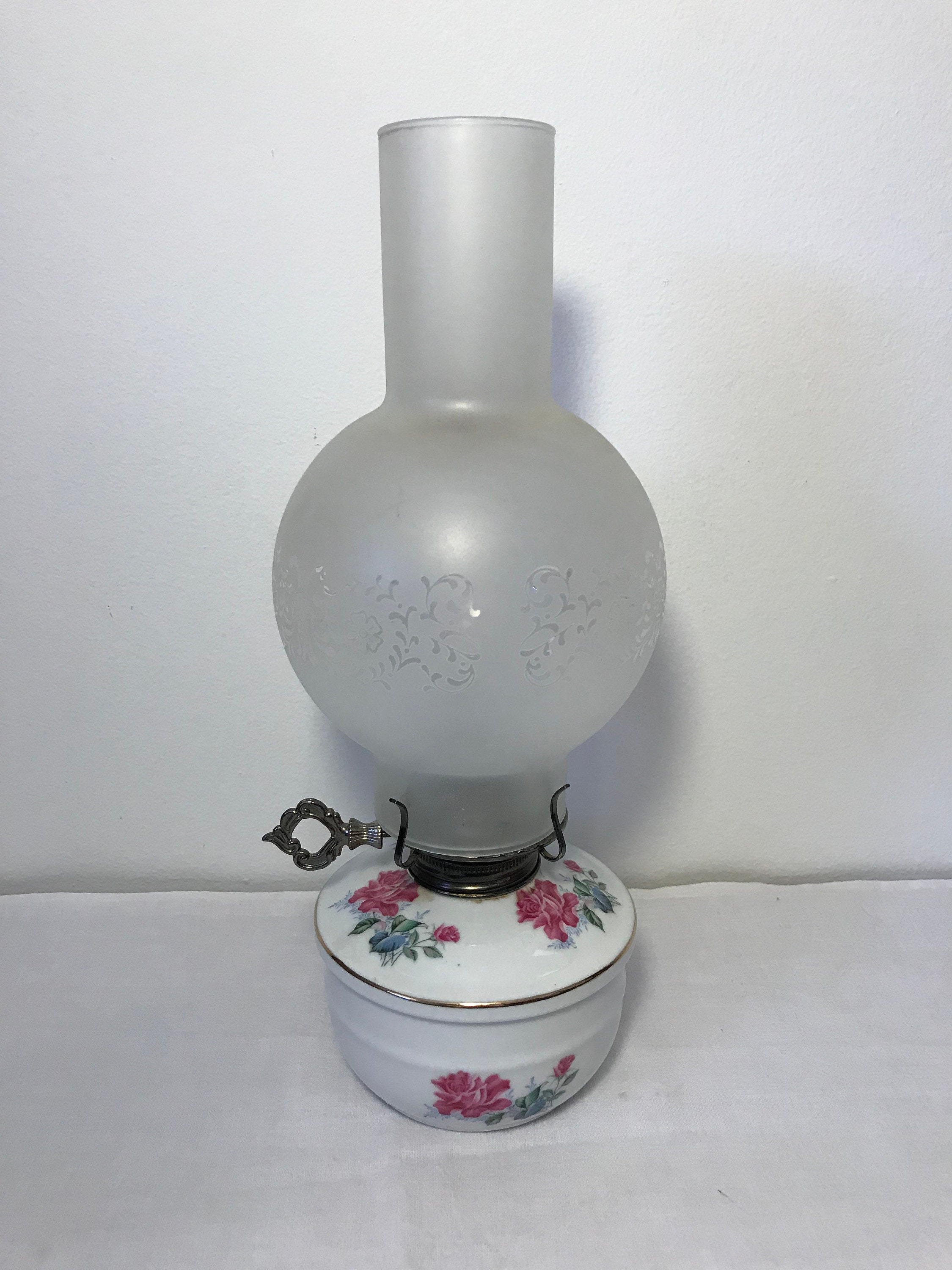 Vintage Porcelain Oil Lamp Rose & Gold Porcelain Kerosene Etsy