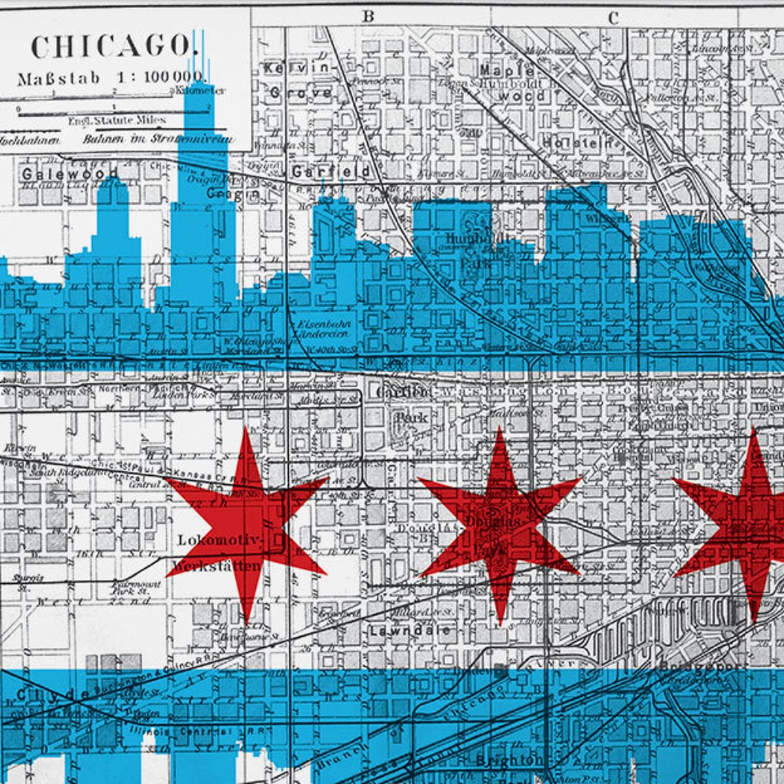 Chicago Map Print / Chicago Wall Art Etsy