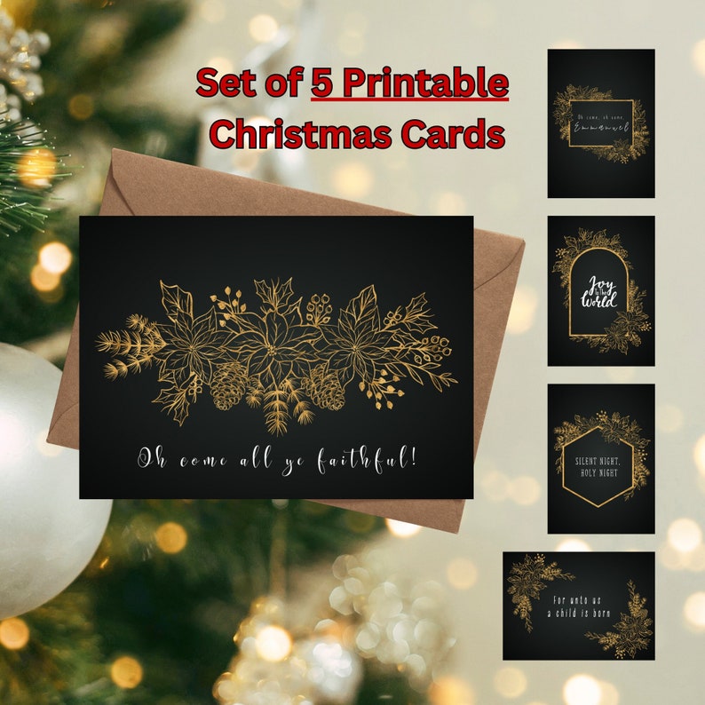 Printable Christmas Cards, Digital Christmas Cards, Simple Christmas Card, Blank Christmas Card ...