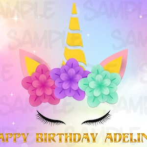 UNICORN Rainbow EDIBLE Image Cake TOPPER 1/4 Sheet Custom Personalized