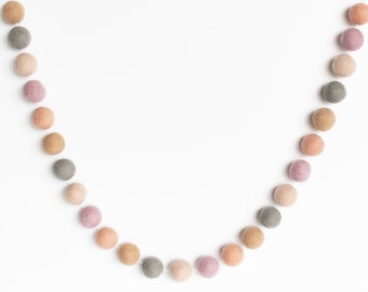 Blush Pink Grey Ombre Garland - Rainbow Felt Ball Garland -  Girls Room Rainbow Nursery Decor Theme Pom Pom Garland 100% Wool 1" Felt Balls