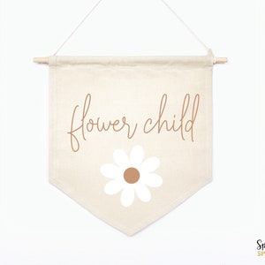 Flower Child Daisy Banner, Canvas Banner, Boho Neutral Nursery Decor, Kids Room Wall Decor, Girls Room decor, wall decor 02