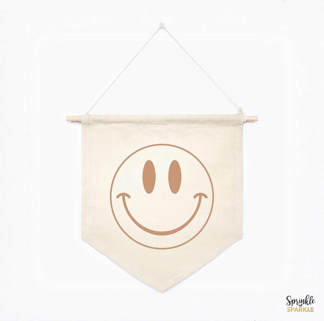 Happy Face Banner, Canvas Banner, Groovy Kid’s Room Retro Room Decor