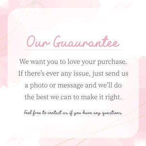 a text message that reads: "Our Guarantee. We want you to love your purchase. If there's ever any issue, just send us a photo or message and we'll do the best we can to make it right."