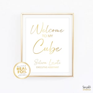 This, Welcome To My Cube Wall Art Print In Gold Foil, is created using thick paper and gold foil or any other foil color we provide such as rose gold foil, silver foil, mint foil, pink foil, teal foil and much more. This is customizable and personalized with your name and position and can be hung in your cubicle space at work. This is also a great gift for anyone or a coworker. Available in sizes 4x6 5x7 6x6 7x7 8x8 8.5x8.5 8x10 and 8.5x11