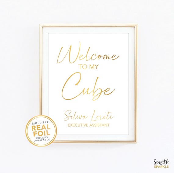 Welcome To My Cube Wall Art Print In Gold Foil - Office Cubicle Decor - Personalized Gift Idea - Welcome To My Office Coworker Gift Idea