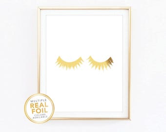 Eyelashes, eyes, makeup, Gold foil print, Real Foil Print, Silver foil, Home Decor, Wall Art, Gallery wall, Closet decor