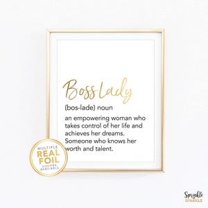 Boss Lady Print - Definition Wall Art - Gold Foil Girl Boss Print - Boss Babe - Entrepreneur Gift - Self Made - Small Business Owner 001