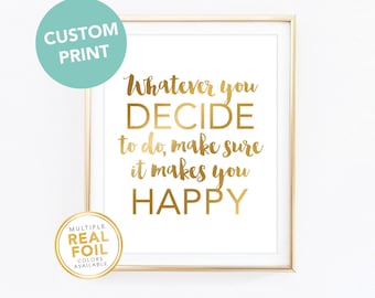 Gold foil Print, Your Own Words In Foil, Script Print, Real Foil Print, Gold foil, Silver foil, Home Decor Print, Wall Art, Font 3 sample