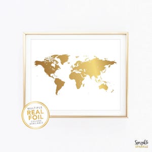 World Map Wall Art Print In Gold Foil - Gold World Map Sign - Graduation Gift - Entrepreneur Office Warming Gift - 8.5x11 8x10 5x7 4x6 8x8