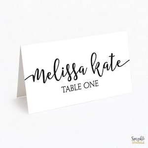 Wedding Place Cards Name Cards - Single Sided Tent Cards - Black and White - Can be customized to other colors - 001b