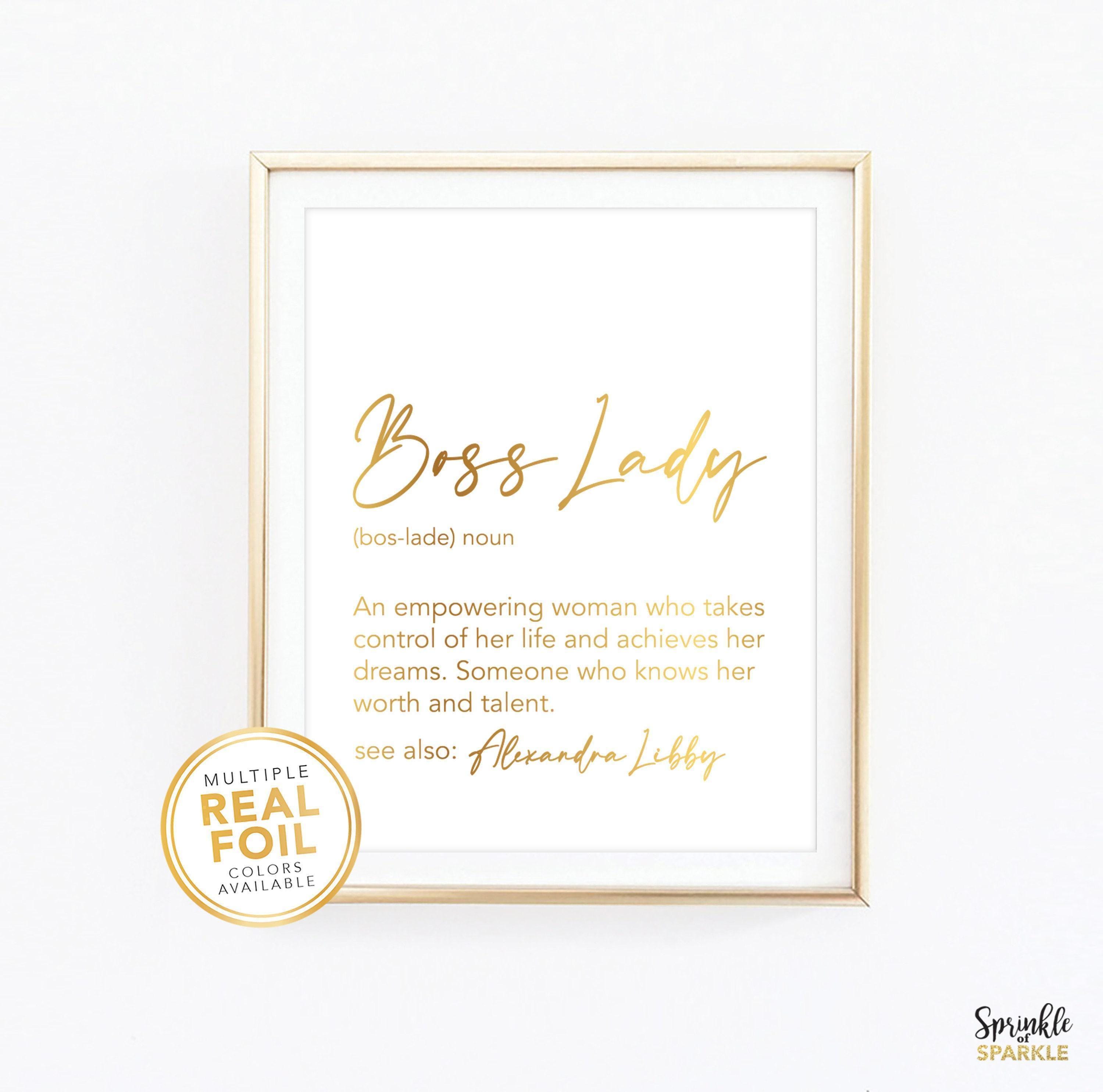 Boss Lady Definition Print with Custom Name, Personalized Gift for Boss Babe Entrepreneur Self Made Small Business Owner Office Gold Foil 3