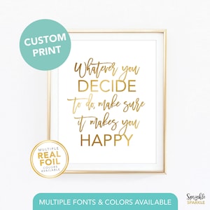 Custom Gold foil Print, Your Own Words In Foil, Script Print, Real Foil Print, Gold foil, Silver foil, Home Decor Print, Font 6 Sample