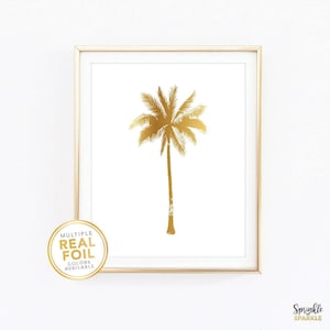 Gold Palm Tree Wall Art Print, Tropical Wall Art, Beach House Art, Cottage Decor, Real Foil Print, Rose Gold  Silver Mint Teal Green Foil
