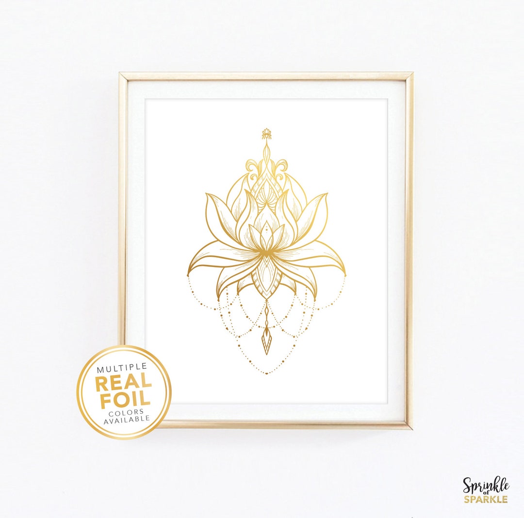 Lotus Flower, Gold Foil Art, Boho Art Prints, Lotus Flower Print ...