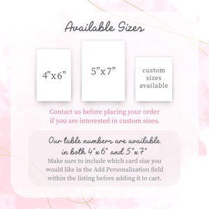 The image is a promotional graphic for customizable sizes, featuring three different card sizes and a contact information section for placing an order.