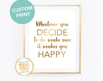 Custom Gold foil Print, Your Own Words In Foil, Script Print, Real Foil Print, Gold foil, Silver foil, Home Decor Print, Font 22 Sample