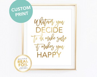 Custom Gold foil Print, Your Own Words In Foil, Script Print, Real Foil Print, Gold foil, Silver foil, Home Decor Print, Font 6 Sample