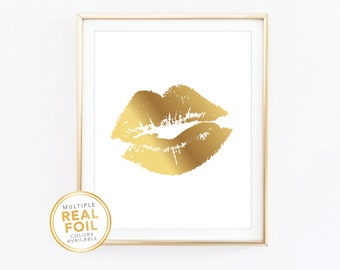 Gold foil Lips, Lips, makeup, Gold foil print, Real Foil Print, Silver foil, Home Decor, Wall Art, Gallery wall, Closet decor