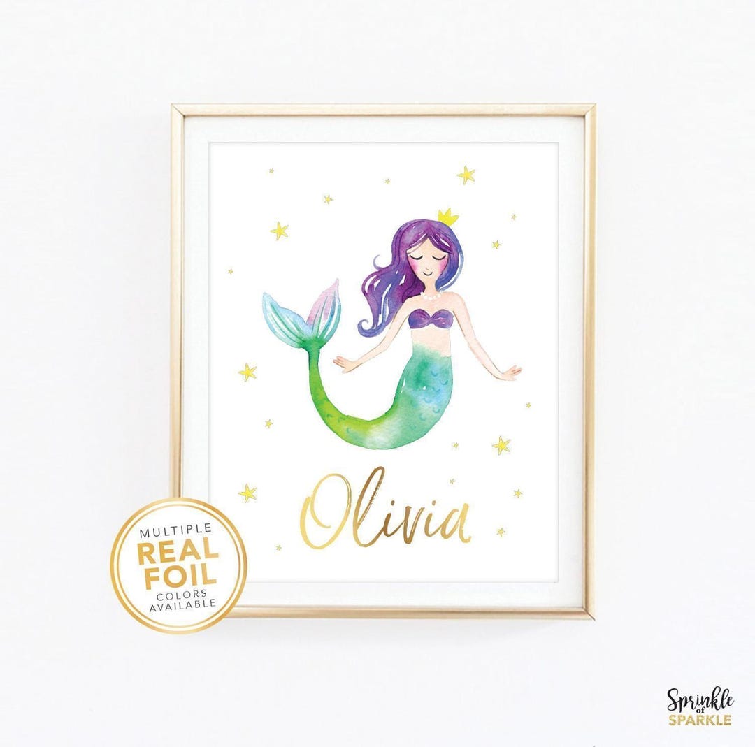 Mermaid Custom Name, Wall Art, Nursery Print, Kids Room, Playroom ...