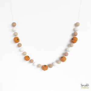 Fall Neutral Classic orange pumpkin Garland - soft peach orange beige felt Ball Garland - Decor Pom Garland 100% Wool 1" Felt Balls