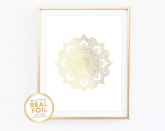 Mandala Wall art, Real Gold foil mandala, Hindu decor, Silver foil, Gold Foil Print, Home Decor,