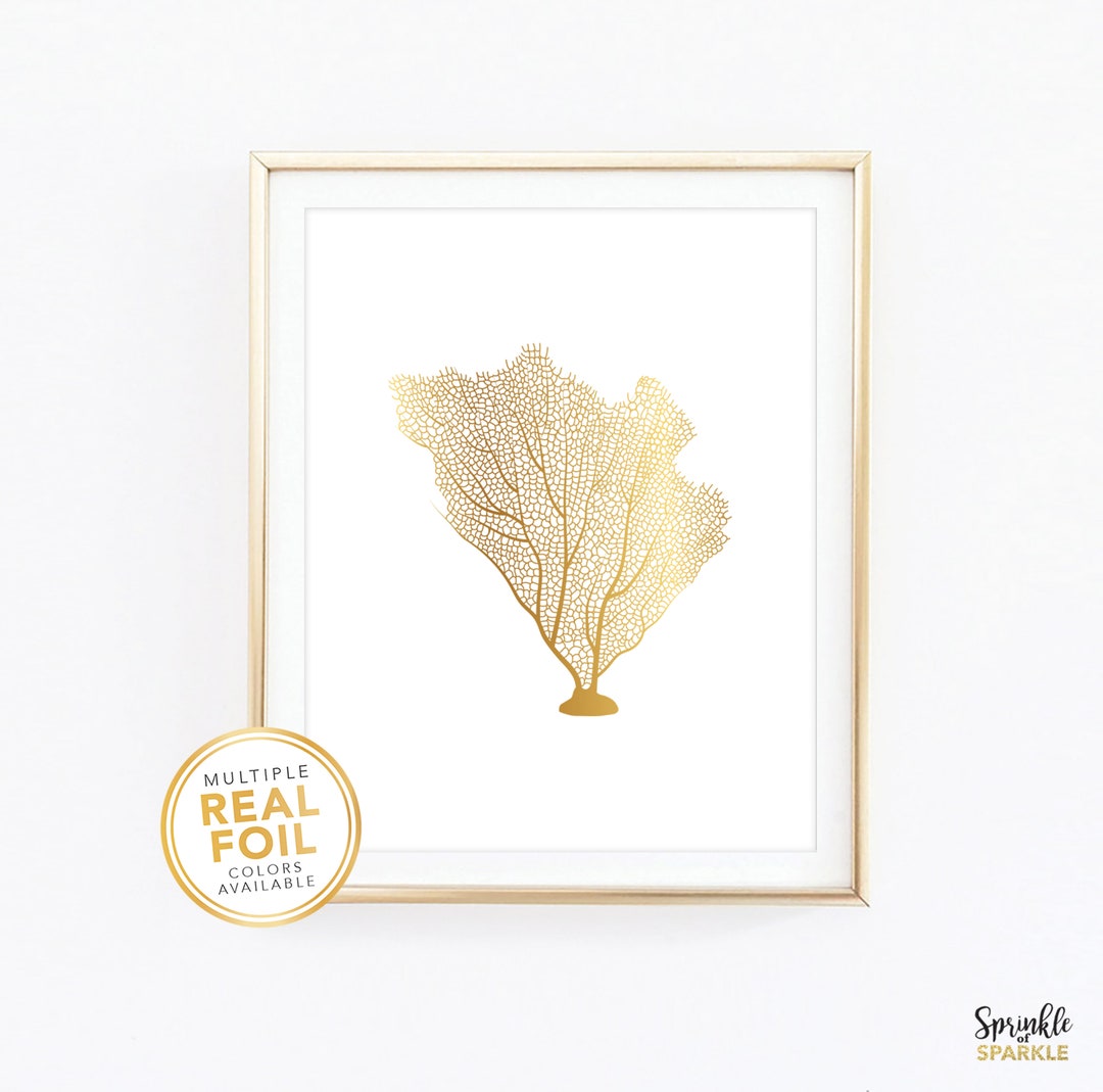 Sea Fan Wall Art in Gold Foil Print Ocean Sea Fan Print Etsy