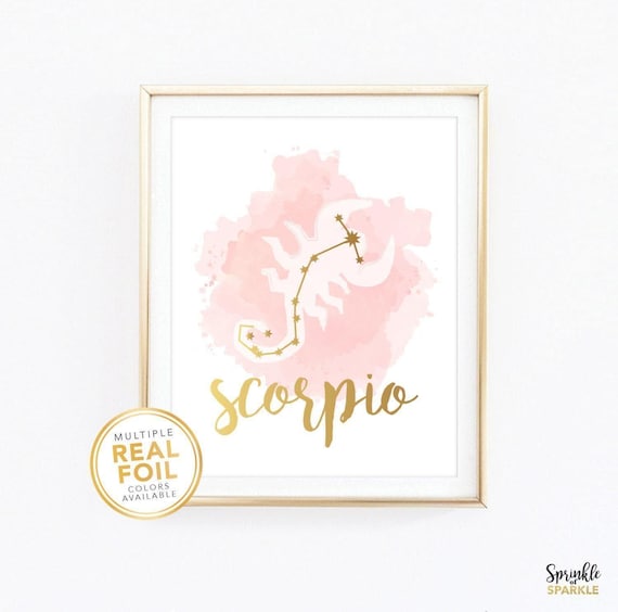 Scorpio Print Zodiac Sign Constellation Astrology Horoscope October November Birthday Gift Gold Foil Home Decor Wall Art 8.5x11 8x10 5x7 4x6