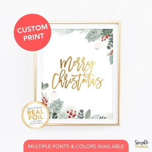 Impression de Noël personnalisée en feuille d'or - art mural or - décoration de Noël or - citation personnalisée vos propres mots script impression pin gui