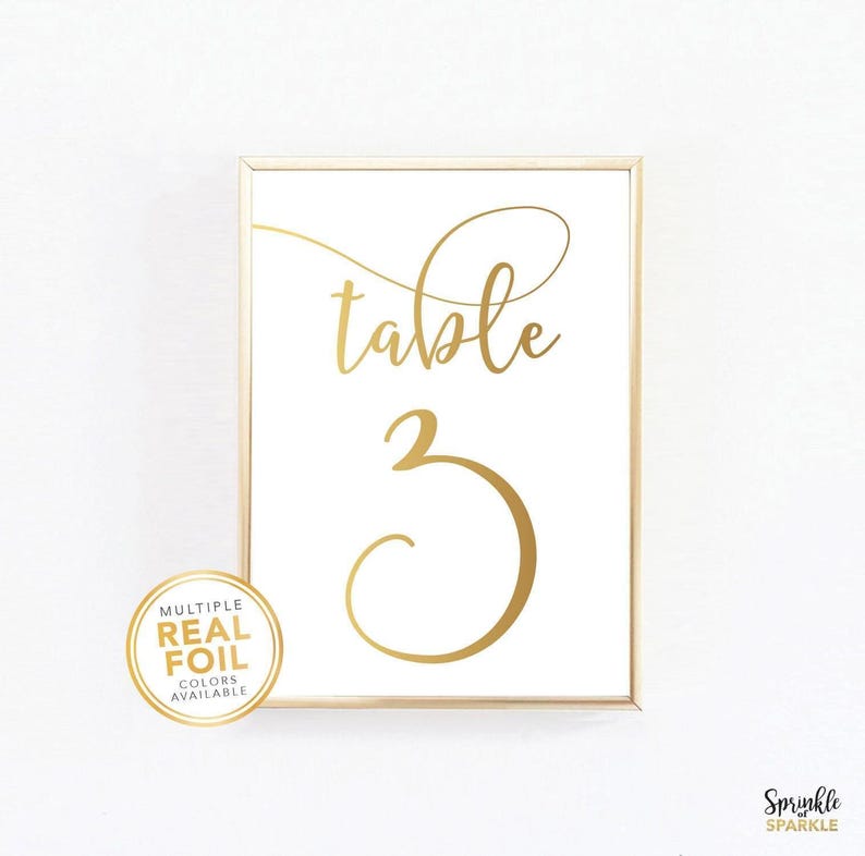 Gorgeous Gold Foil Table Numbers to add some glam to your special wedding day or event. Created with 110lb card stock and available in a variety of sizes (4x6, 5x7, custom) and foil/paper color options ( Gold, Rose Gold, Silver, Mint, Pink, Teal, Red, Orange, Hot Pink, Blue, Green).