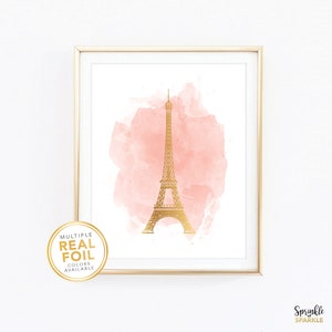 Gold foil Print, Eiffel tower, Paris, Paris Sketch, Paris Skyline, France, Real Foil Print, Silver foil, Wall Art, Black & White home decor