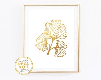 Ginkgo Leaf Wall Art in Gold Foil Print - Ginkgo Leaf Print Living Room Botanical Art Inspirational Modern Botanical Gift 4x6 5x7 8x10 - 07