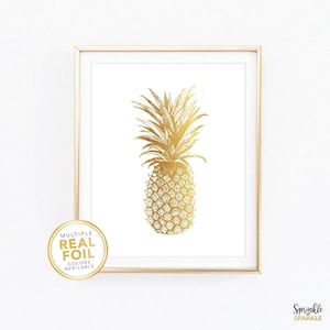 Art mural ananas, impression de vraie feuille d'or, décoration d'intérieur, art mural galerie, art tropical, maison de plage, décoration tropicale. Plage, Décoration de chalet