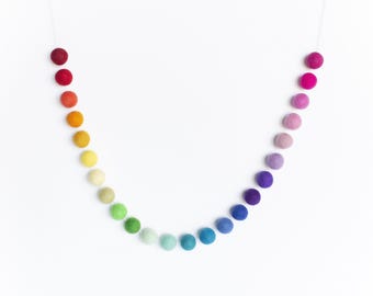 Full Ombre Rainbow Garland - Rainbow Felt Ball Garland - Room Rainbow Nursery Decor Theme, St Patrick's day Garland 100% Wool 1" Felt Balls