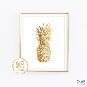 Pineapple Pine apple, Gold foil print, Real foil, Silver foil print, Home Decor, Art, Gallery Wall, Tropical, Beach, Cottage Fruit 02