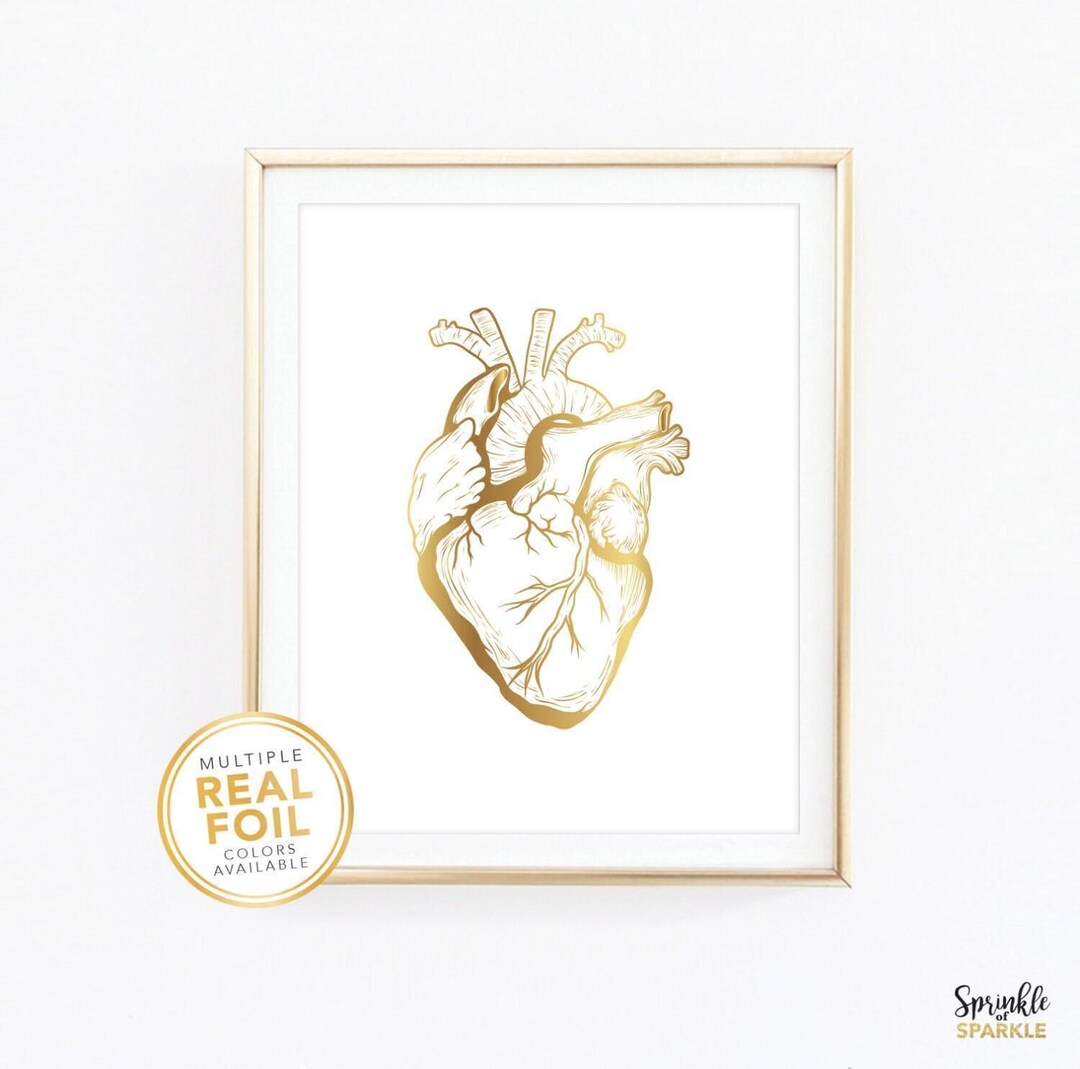 Human Heart Wall Art Print in Gold Foil, Heart Cardiovascular Print ...