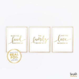 Bless the food before us, the family beside us, and the love between us - Set of 3, wall art, minimalist, dining room decor, kitchen decor image 1