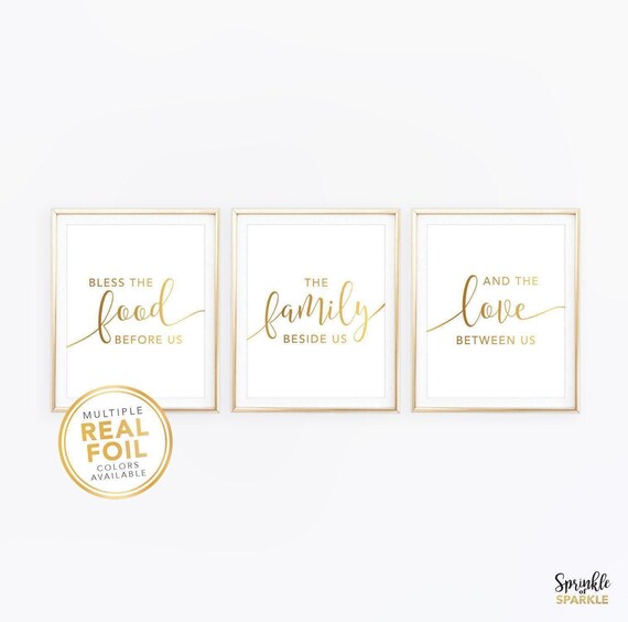 Bless the food before us, the family beside us, and the love between us - Set of 3, wall art, minimalist, dining room decor, kitchen decor
